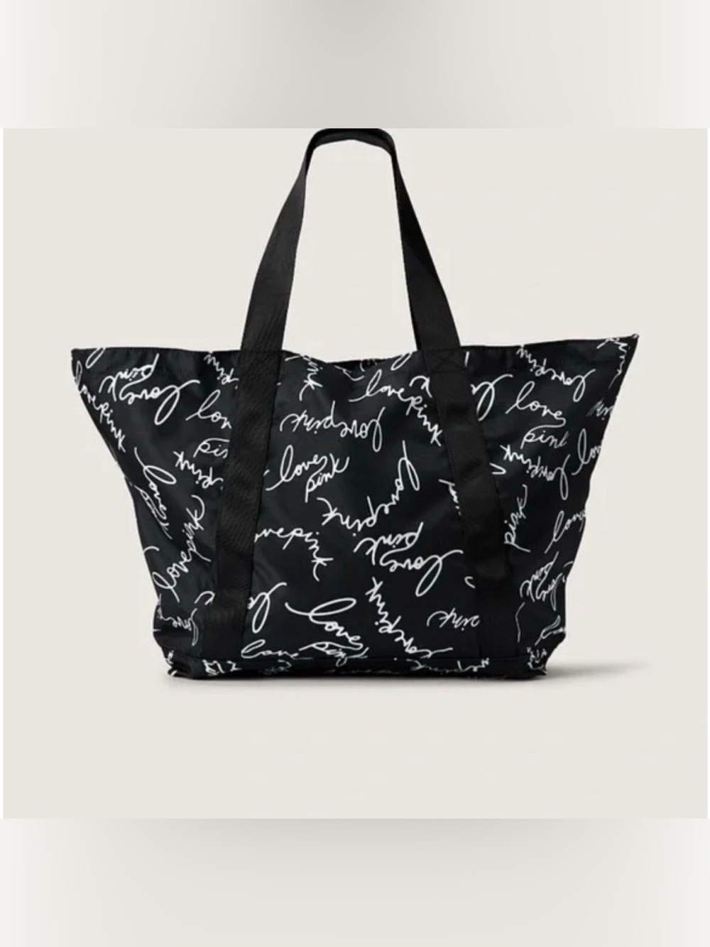 Brand New Victoria’s Secret PINK Black & White Love Script Canvas Tote Bag